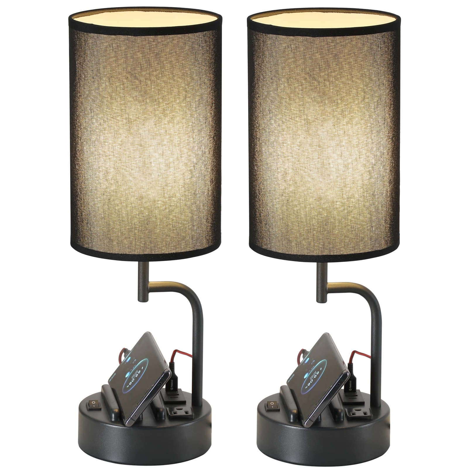 Table Lamp with 3 USB Charging Ports, Modern Desk Lamp with AC Outlet and Pho...-image