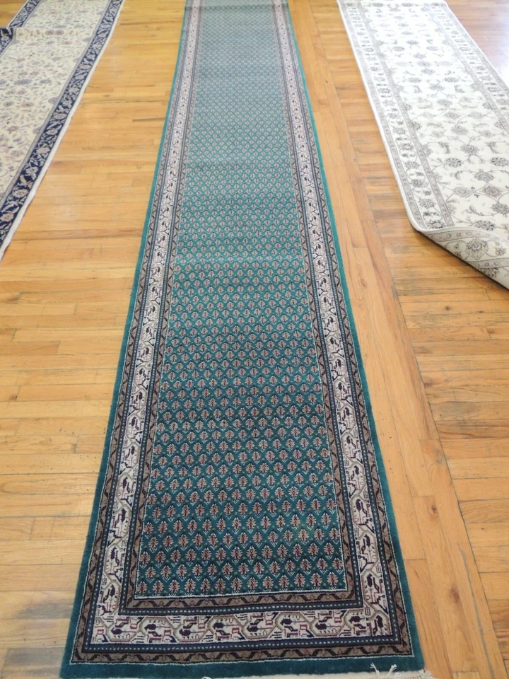 2x14  3x14   Meir Transitional Geometric LONG RUNNER  Oriental  Rug wool Green - Image 2 of 4