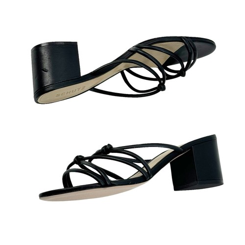 Schutz Princey Leather Sandal Block Slip On Heel Black Size 9.5B NWOB - Picture 3 of 12
