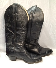 Justin Boots Made In The USA Black Women's Cowgirl Boots Sz. 5B Style #L4814 15"