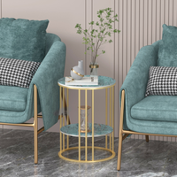 Beistelltisch Marmor Rund Couchtisch Gold Sofatisch GrüN Nachttisch 2 Ablagen