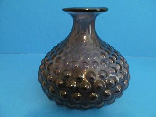 VINTAGE MURANO VASE, HAND BLOWN PURPLE HOBNAIL ART GLASS 6.5"TALL 7"WIDE