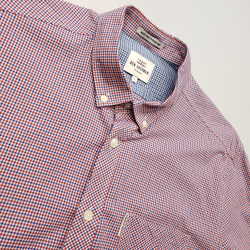 Ben Sherman Mens Shirt Large (Slim) Modern Fit Red Blue Check Micro Gingham - Picture 7 of 14