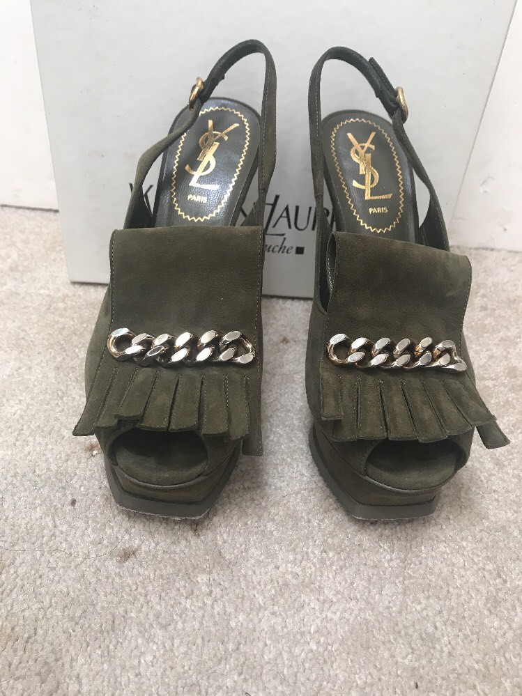 Décolleté in pelle scamosciata YSL Yves Saint Laurent Tribute 105 frange taglia 6 5