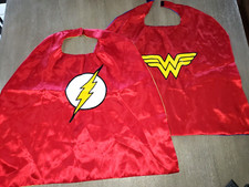 2 RED CAPES GIRL BOY WONDER WOMAN FLASH REVERSIBLE one size HALLOWEEN PRETEND PL