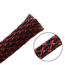 25ft - 1/4 Inch Flexible Expandable Braided Sleeving BlackRed Cable Sleeve Home