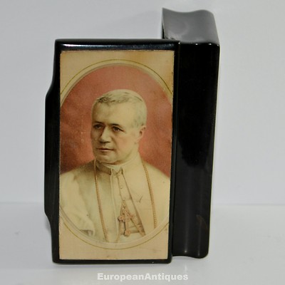 #ad Pope Pius X Prayer Souvenir Confectioner#x27;s Jewelry BOX Black Lacquered 1900 #x27;s $298.00