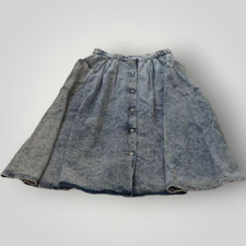 Vintage OshKosh Girls 14 Acid Wash Blue Denim Button Up Jean Skirt Made in USA