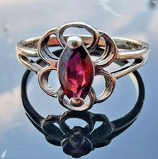 925 STERLING SILVER 6x4 mm. MARQUISE GARNET JANUARY BIRTHSTONE RING SIZE 8.25