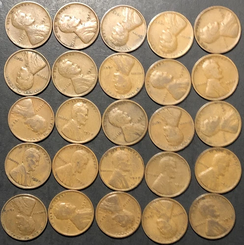 1927p Lincoln Wheat Cent Penny Half Roll 25 coins G/VG/F Average TnT-e96