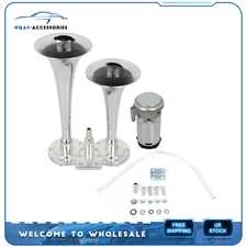 12v Car Truck Chrome Dual Trumpet Compact Train Air Horn Kit 135dB LOUD 12 volt