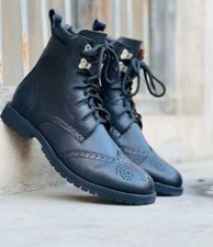 Men's Kilt Leather Boots With Rubber Sole Scottish Ghillie Brogues Kilts Boots