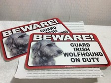 BEWARE GUARD DOG ON DUTY: IRISH WOLFHOUND New Scandical Plastic Sign LOT OF 2