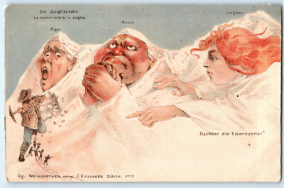 Schweiz Die Alpengesichter Künstler signiert F. Killinger Surrealismus Postkarte um 1910