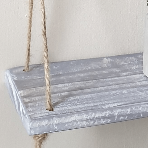 Hanging Wall Rope Shelves Rustic Vintage White Grey Wooden Wood Floating Shelf - Picture 4 of 11