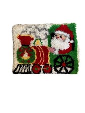 Vintage Latchhook Christmas Rug Santa Train Holiday Handmade Decor Yarn Craft