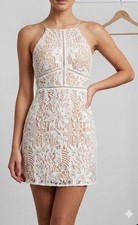 Love Triangle White Lace Halter Mini Dress UK 8 Crochet Boho Coquette Occasion