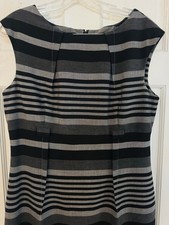 Calvin Klein Black Gray Striped Sheath Dress Size 12 Work Office ( No Belt)