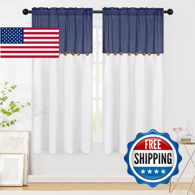 FRAMICS Farmhouse Cotton Linen Curtains for Living Room, Boho Button Curtains 63