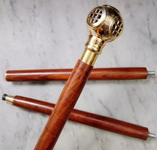 36'' Victorian Designer Brass Handle Wooden Vintage Walking Cane Antique Style