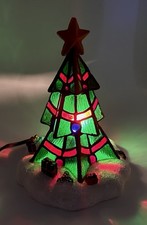 Lighted Stained Glass Style Christmas Tree Lamp Holiday Decor w/ Star