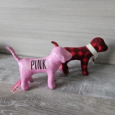 2 Victoria's Secret PINK Metallic and Plaid Limited Edition Mini Plush Dog 5"