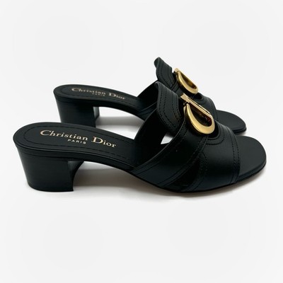 NEW Christian Dior Black Leather 30 CD Logo Montaigne Slide Heels