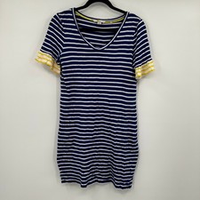 Boden Navy White Stripe TShirt Dress Ruffle Sleeve Yellow Trim Casual Size US 6P