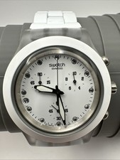 Swatch Irony Diaphane Swiss Made Chronograph Watch White AUTHENTIC WORKING