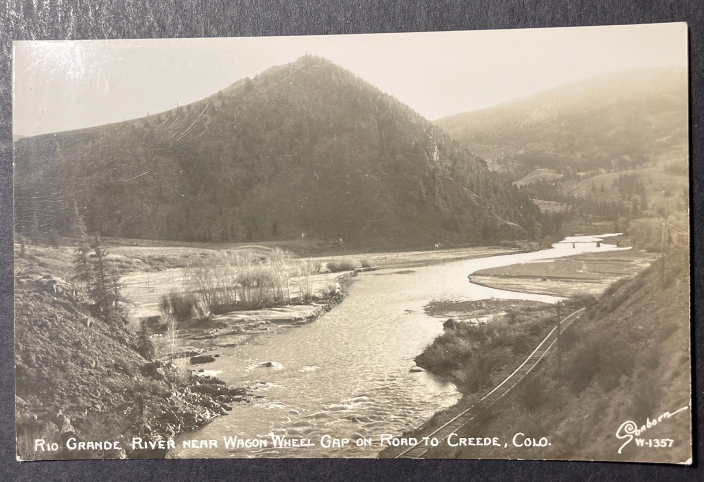 Rio Grande River Wagon Wheel Gap Road to Creede Colorado RPPC Sanborn W-1357