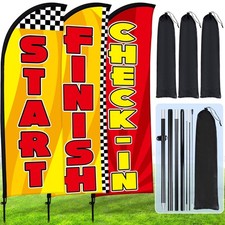 3 Sets Start Finish and Check-in Feather Flag 8 ft Start Advertising Banner S...