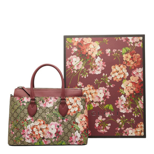 Gucci GG Blooms Handbag 409534 Beige Pink PVC Leather W 32.5 x H 20 x D 12cm