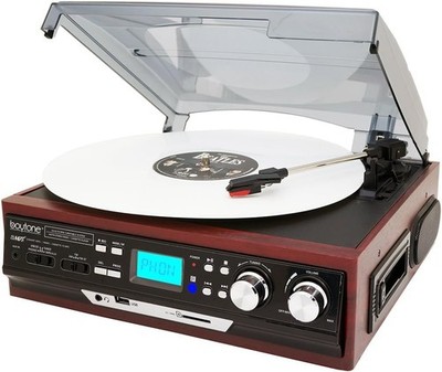 Boytone BT-37M-C Bluetooth 3-Speed Stereo Turntable AM/FM Radio, USB/SD/AUX+ MP3