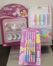 Disney Princess Porcelain Tea Set  Pens  Claire  s Lip Balm Gift Bundle NEW