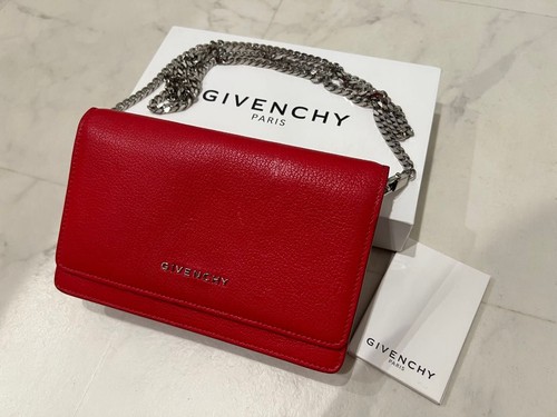 GIVENCHY Pandora Chain Wallet Goatskin Red Women Used From Japan