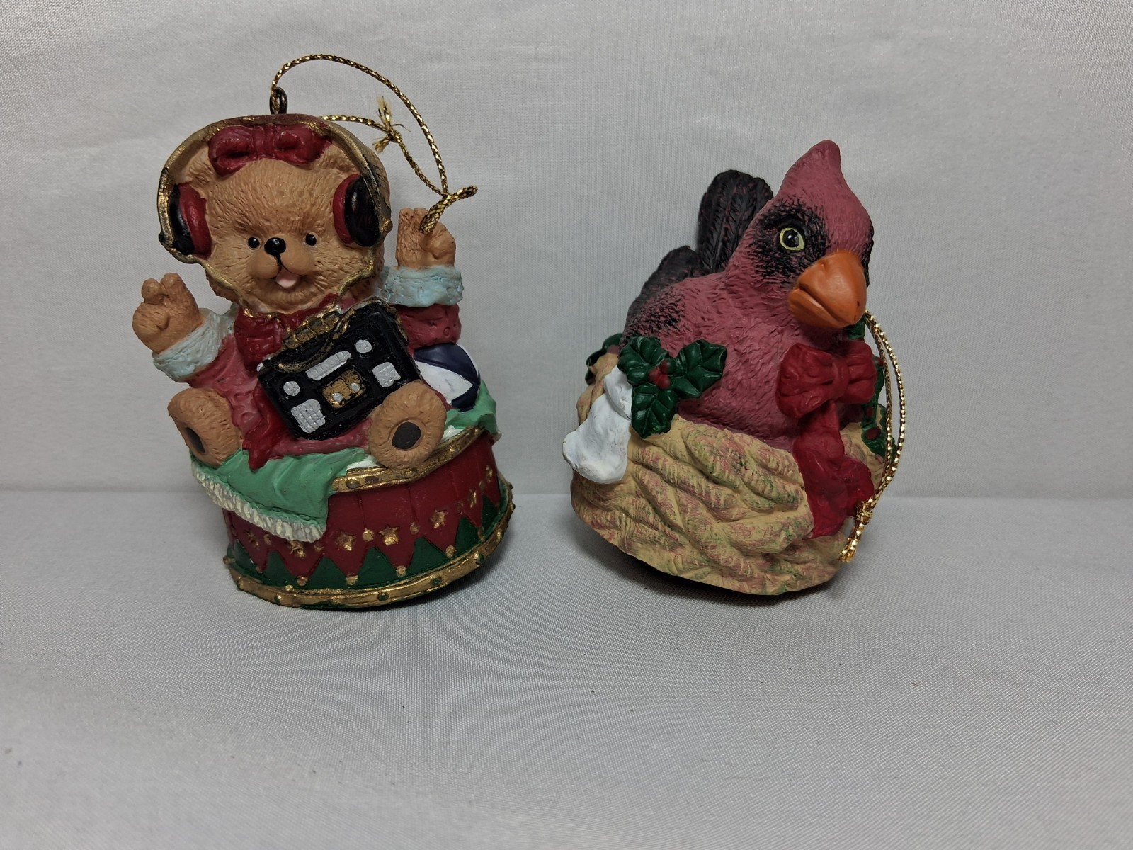 Set Of 2 Vintage Music Box Christmas Tree Ornaments Bear And Bird Description