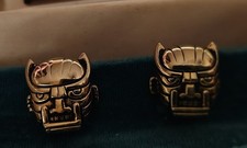 Vintage Mid Century SWANK Gold Tone TRIBAL FACE MASK Cufflinks