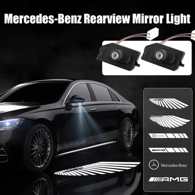 Car Dynamic Rearview Mirror Carpet Light Angel Wings Welcome Light For Mercedes