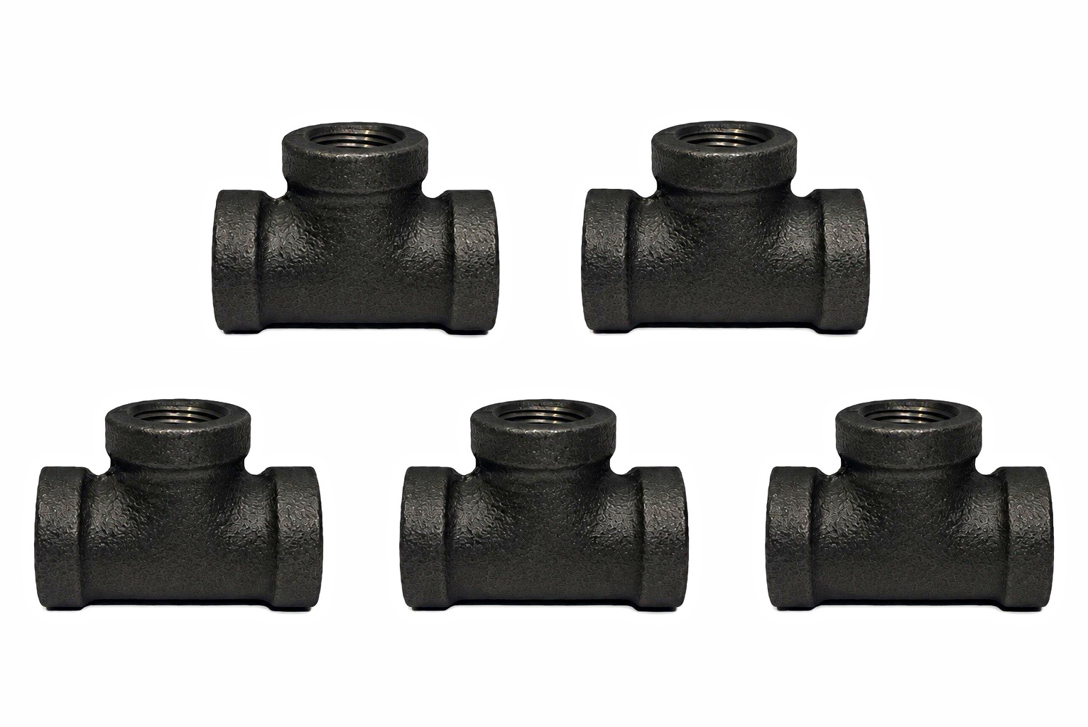 1-1/4" BLACK MALLEABLE IRON TEE fitting pipe npt - 5 Pack