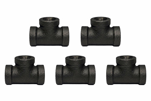 1-1/4" BLACK MALLEABLE IRON TEE fitting pipe npt - 5 Pack