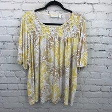Susan Graver Top Womens Extra Large Yellow Fl...