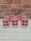 8 VTG Federal Glass Country Kitchen  Tumblers  Gingham Red White Check