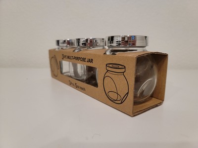 Pack Of 3 Storage Glass Containers Jars With Screw-top Lids 5oz