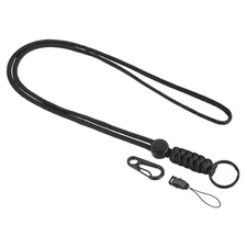 20" Paracord Lanyard Necklace Keyring Cord Clasp Strap Badge Holder Black