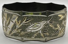 Vintage 925 Hawaiian Round Bamboo Vermeil Scroll Bangle Bracelet 96g Sz 7.5