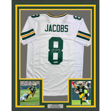 Framed Autographed/Signed Josh Jacobs 35x39 Green Bay White Jersey Beckett COA