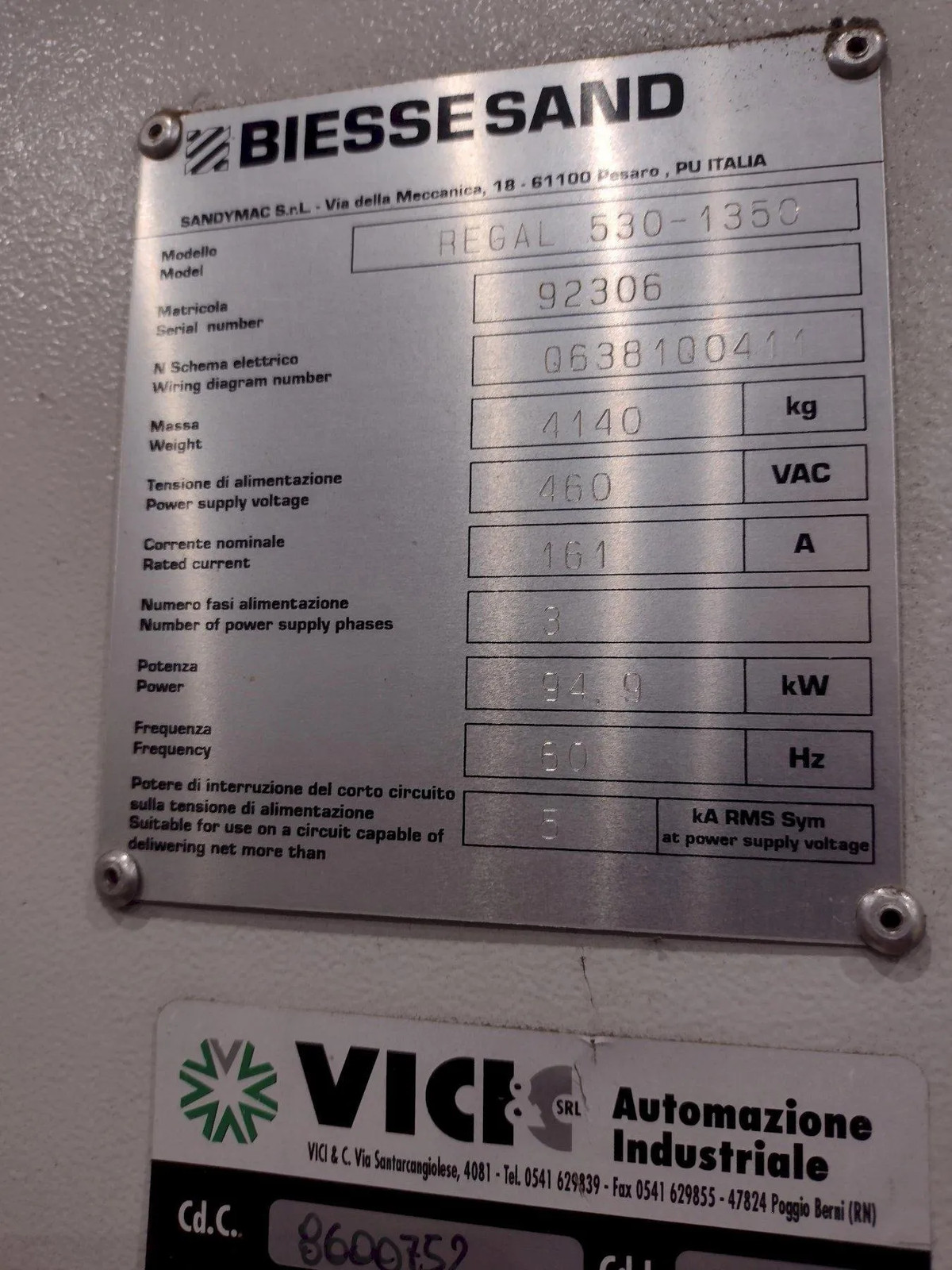 53" x 3 HEAD BIESSE REGAL MODEL #530-1350 WIDE BELT SANDER FINISHER: STOCK #2207