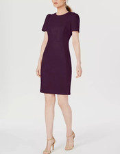 Calvin Klein Size 8 Faux Suede Burgundy Sheath Dress Tulip Sleeve Exposed Zipper