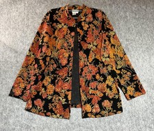 Coldwater Creek Cardigan Womens 1X Black Floral 1 Button Autumn Fall USA Made