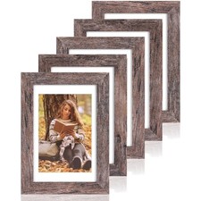 4x6 Picture Frames Set of 5, Rustic Brown Wood Grain with Tempered Real Glass...